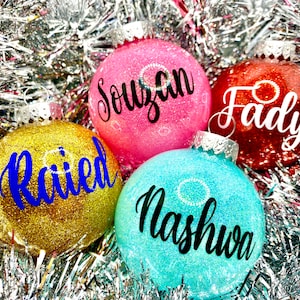 Glitter Ornaments, Personalized, Custom, Customized, Name Ornament, Monogram, Family, Ornament Sets, Colorful, Holidays, Christmas