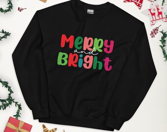 Merry and Bright Holiday Sweatshirt, Christmas Sweatshirt, Womens Christmas Sweatshirt, Christmas Sweatshirts for Women, Merry Christmas