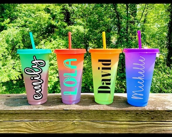 Personalized Color Changing Tumbler with Lid and Straw, 24 oz, Tumblers, Custom, Gifts, Birthday, Bride, Bridesmaids, Tumbler, Monogram