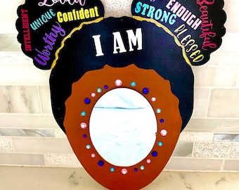 Affirmation Mirror, Black Girl Magic Mirror, Positivity, Women Empowerment, Black Girl Magic, Afro Puff, Mirror, Little Girl Mirror,