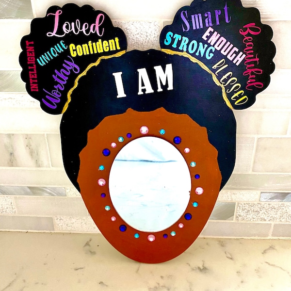 Affirmation Mirror, Black Girl Magic Mirror, Positivity, Women Empowerment, Black Girl Magic, Afro Puff, Mirror, Little Girl Mirror,