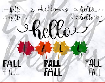 Hello Fall SVG, Welcome Fall SVG, Leaves, Maple, Autumn, Cricut Files, Cut Files, Cricut, Silhouette, Digital Cut File, Cricut, Door Hanger
