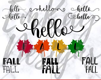 Hello Fall SVG, Welcome Fall SVG, Leaves, Maple, Autumn, Cricut Files, Cut Files, Cricut, Silhouette, Digital Cut File, Cricut, Door Hanger