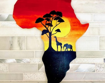 African Sunset Wall Art, Africa Art, Africa Wall Decor, Home Decor, Wall Decor, Africa Cutout, Black History, Black Heritage, Sunset, Animal