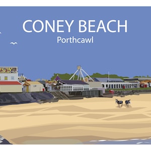 Porthcawl Art Print Coney Beach Sandy Bay Wall Travel Poster (South Wales). Autorstwa Ed Lewis Art and Design