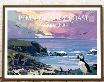 Pembrokeshire Coast Art Print National Park Travel Wall Poster. (South West Wales)