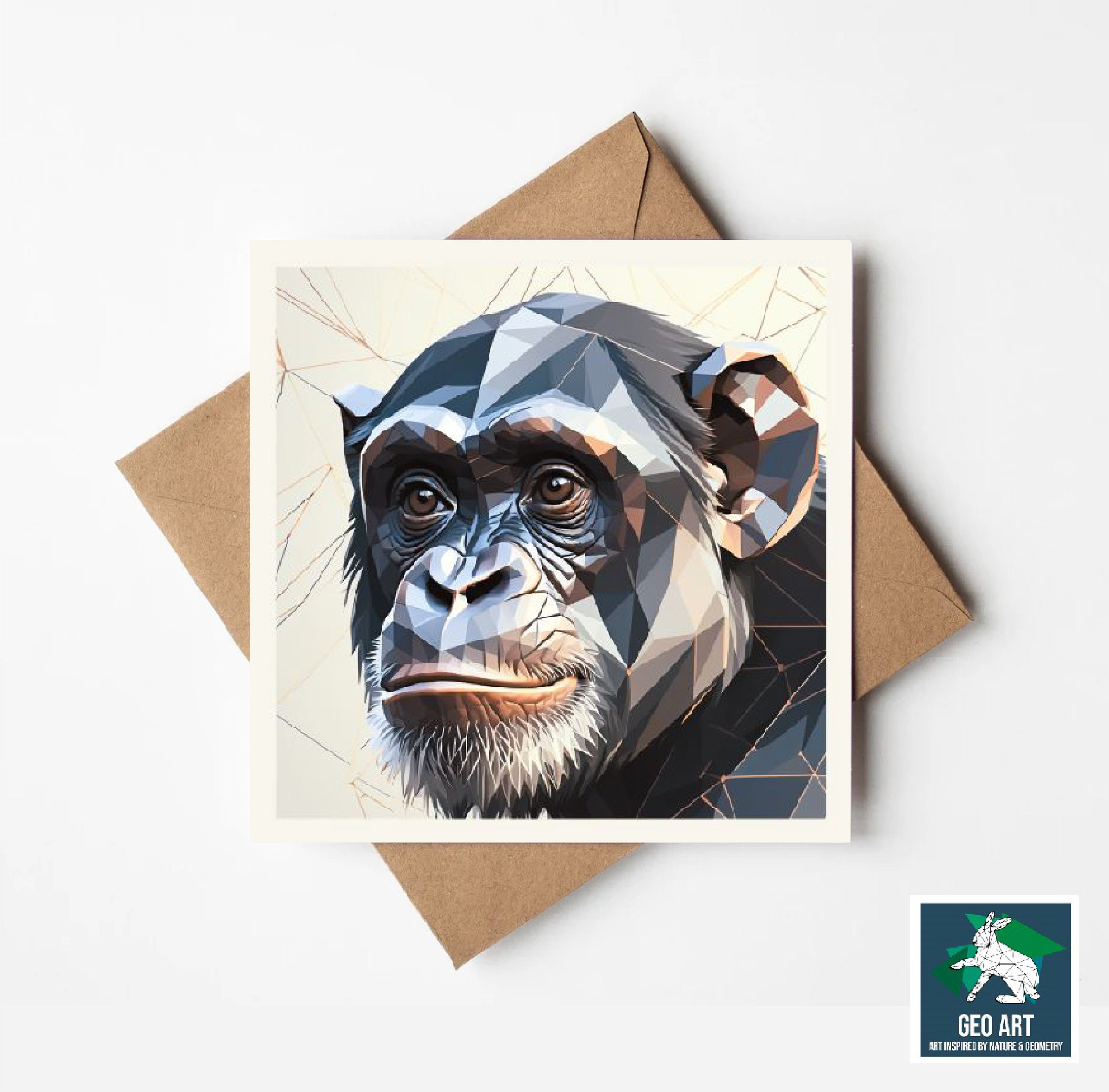 Biglietto D'Auguri Con Scimpanzé 145x145 Mm - Arte Impressionista Su Carta Riciclata