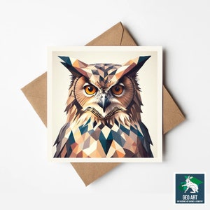 Carte de voeux hibou grand-duc - 150 x 150 mm - Superbe carte de voeux hibou grand-duc