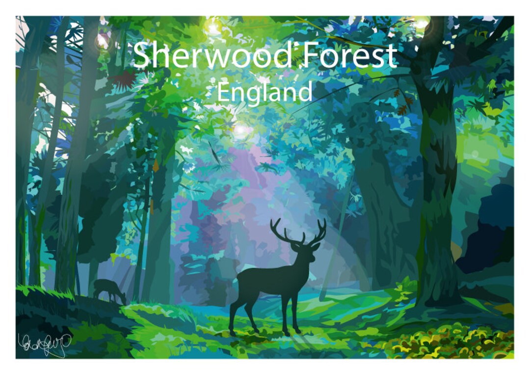 Sherwood Forest Art Print Nottinghamshire Wall Art Print Poster Hand sherwood-forest-art-print-nottinghamshire-wall-art-print-poster-hand