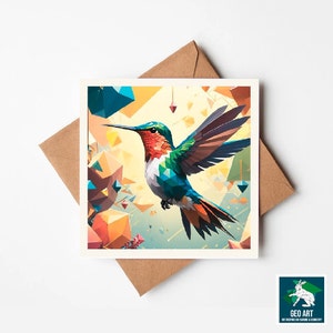 Tarjeta de felicitación de colibrí - 150 x 150 mm - Hermosa tarjeta de felicitación de colibrí