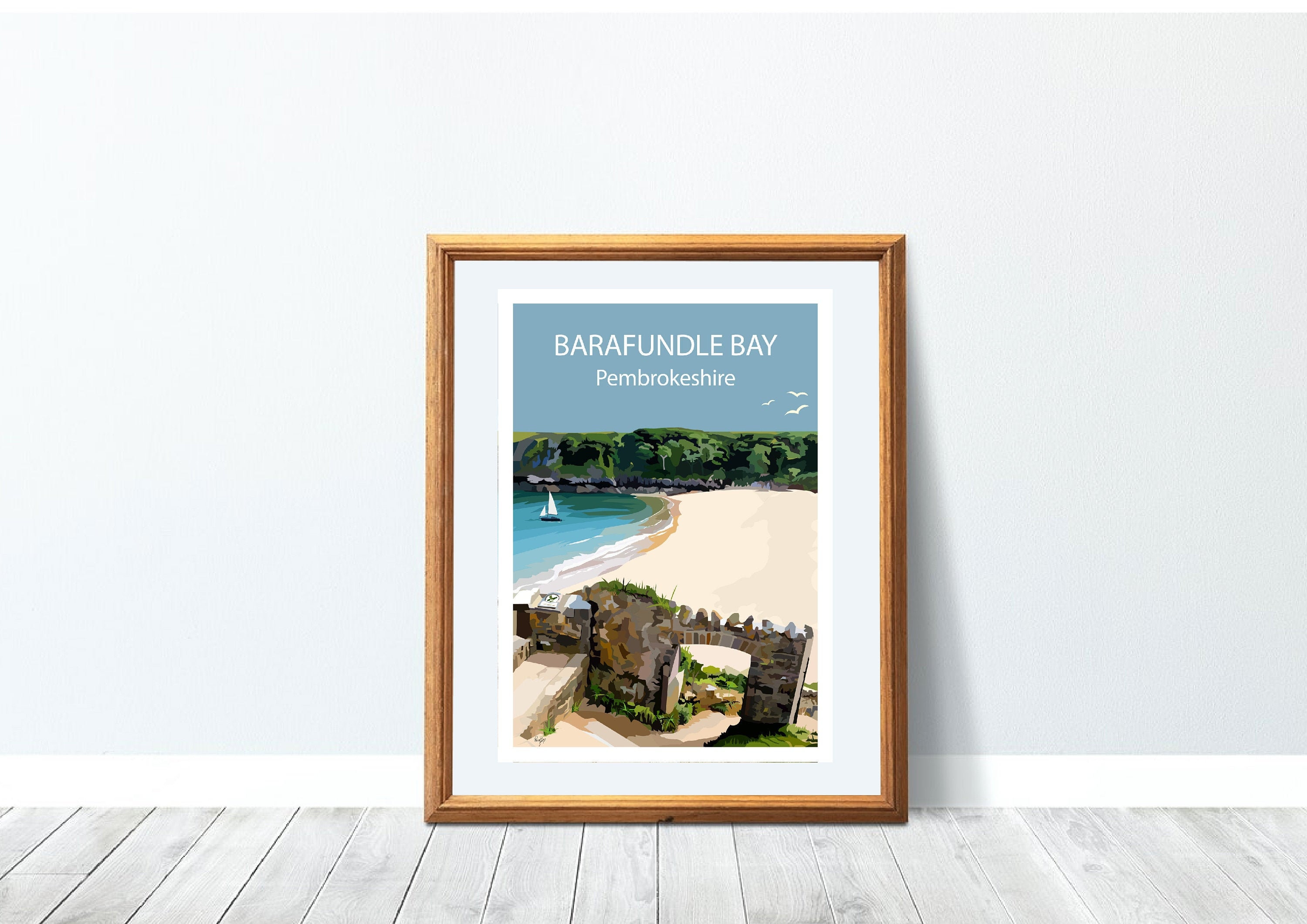 Beautiful Barafundle Bay Travel Wall Art poster print (South West Wales)