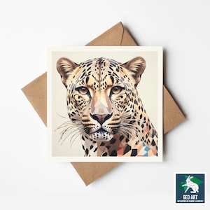 Tarjeta de felicitación de leopardo - 150 x 150 mm - Hermosa tarjeta de felicitación de leopardo