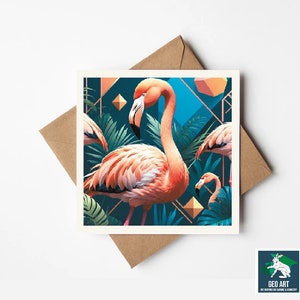 Tarjeta de felicitación de flamenco - 150 x 150 mm - Hermosa tarjeta de felicitación de flamenco