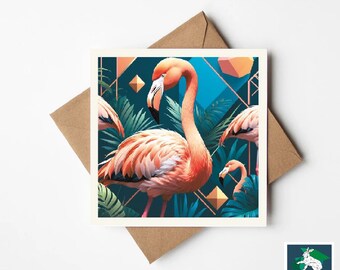 Carte de voeux flamant rose - 150 x 150 mm - Belle carte de voeux flamant rose
