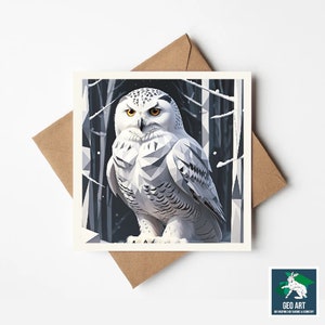 Carte de voeux Harfang des neiges - 150 x 150 mm - Superbe carte de voeux Harfang des neiges / oeuvre d'art murale