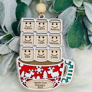Hot Cocoa Christmas Ornament Personalized Family Ornament up to 12 Marshmallow Ornament Family Name Ornament