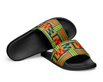 Women's slides, African print, Green, Red, Multi, Date Night