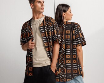 African Inspired MudCloth Printed Recycled baseball jersey