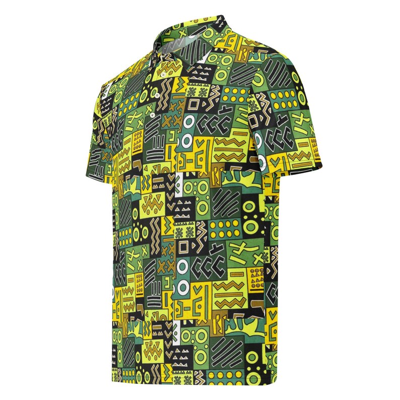 Men’s slim fit polo, African Printed, Green/Multi image 13