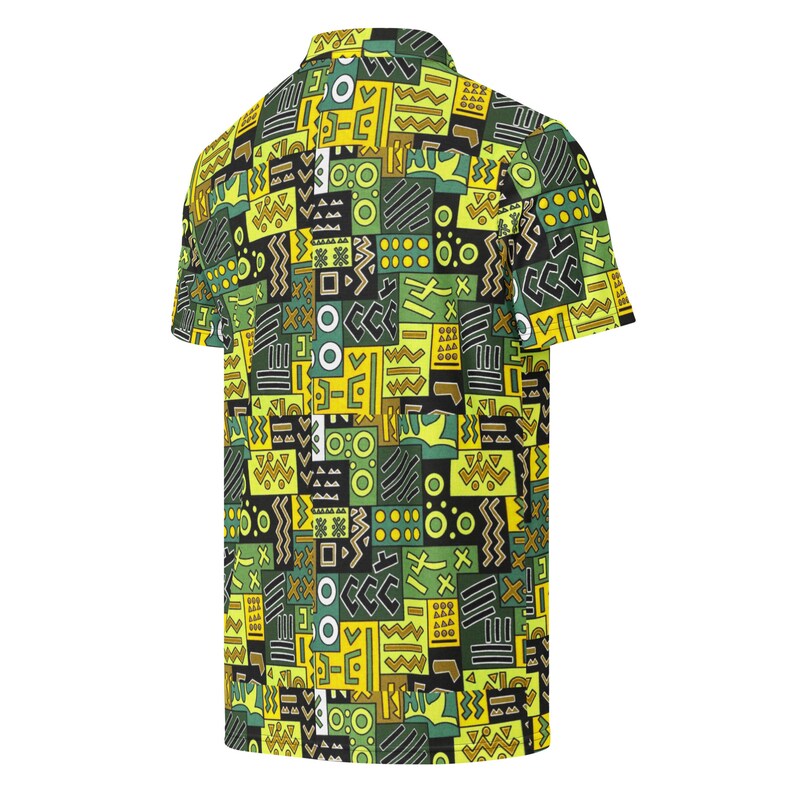 Men’s slim fit polo, African Printed, Green/Multi