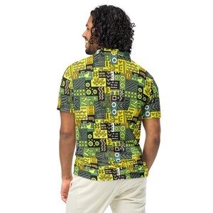 Men’s slim fit polo, African Printed, Green/Multi