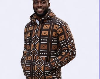 African Mud Print Unisex Zip Hoodie, Sizes 2XS-6XL