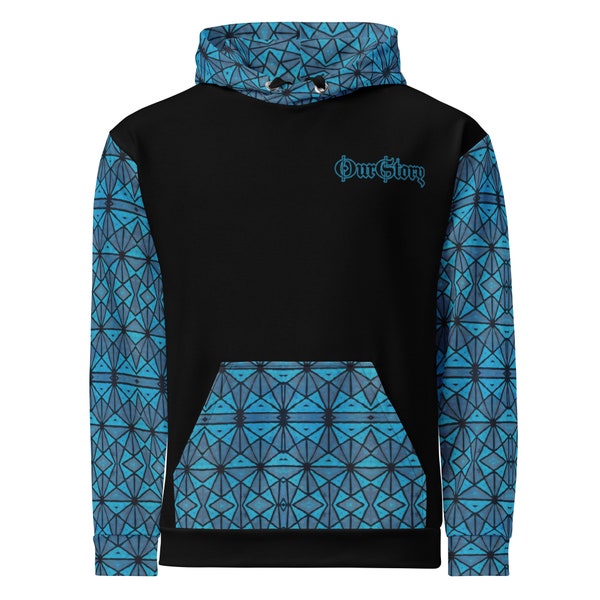 African Print Unisex Hoodie, "OurStory", (Small Print) Matches African Print Wide Leg Pants - E