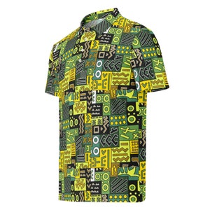 Men’s slim fit polo, African Printed, Green/Multi