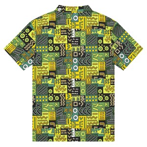 Men’s slim fit polo, African Printed, Green/Multi