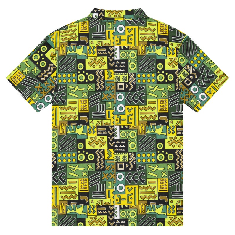 Men’s slim fit polo, African Printed, Green/Multi