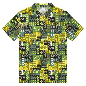 Men’s slim fit polo, African Printed, Green/Multi