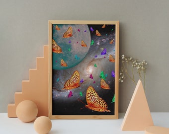 Space Butterfly Art Print | Giclee | Surreal Collage Home Decor