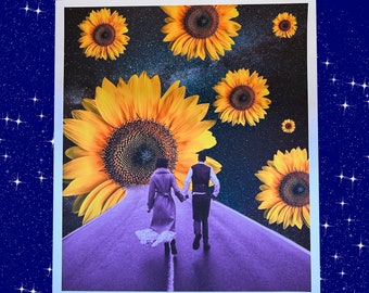 Sunflower Art Print | Surrealism Collage | Giclee | Art for Couple in Love