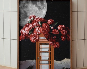 Printable Surreal Collage Art | Telephone Booth Art Download | Downloadable Art Print