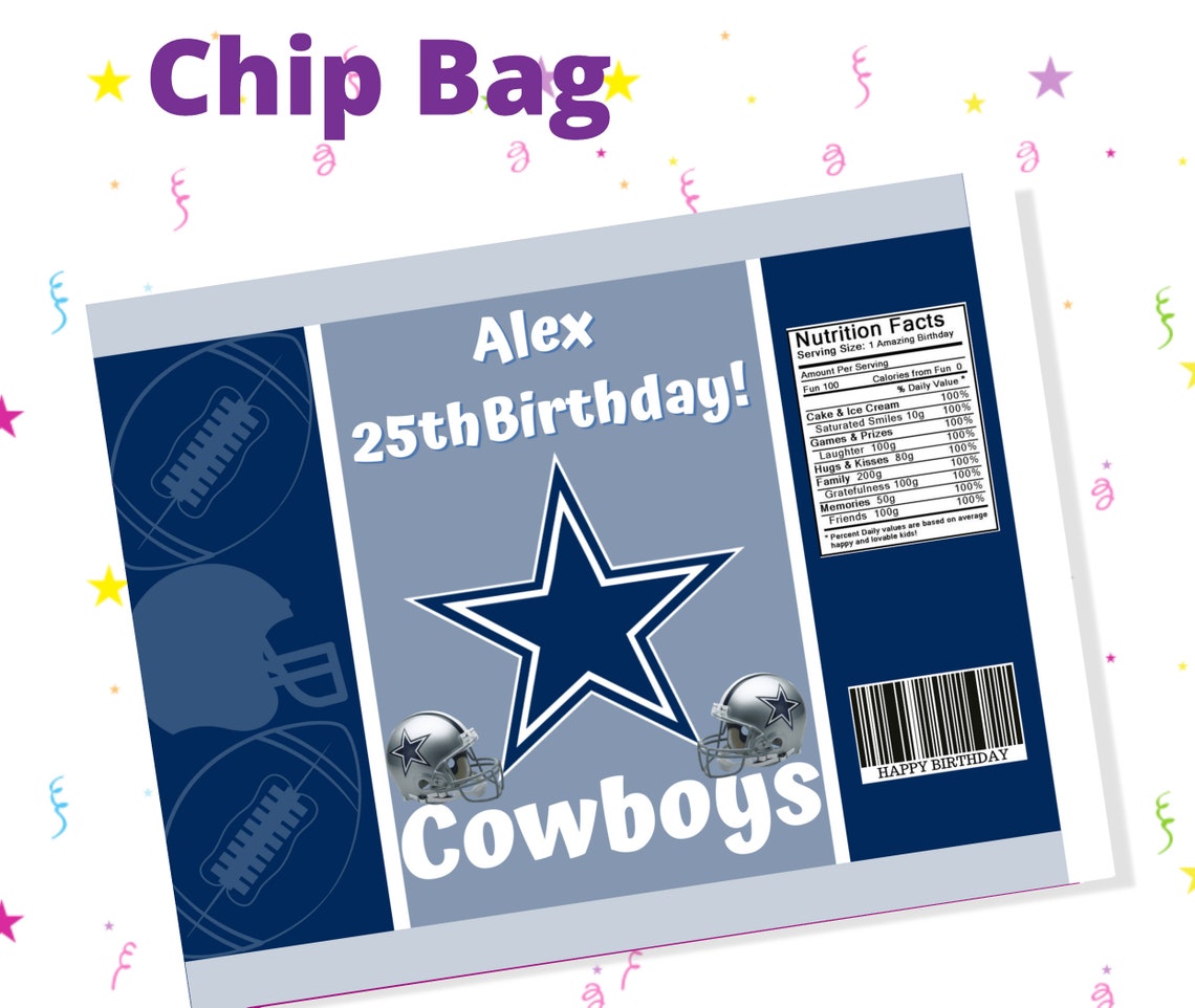 Dallas cowboys Chip Bag cowboys Favor cowboys Party Cowboys Etsy