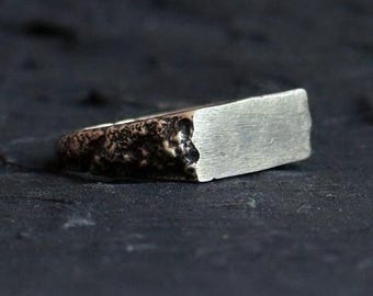 Signet Ring Oxidized Sterling Silver – Raw Textured Brutalist Ring – Erosion