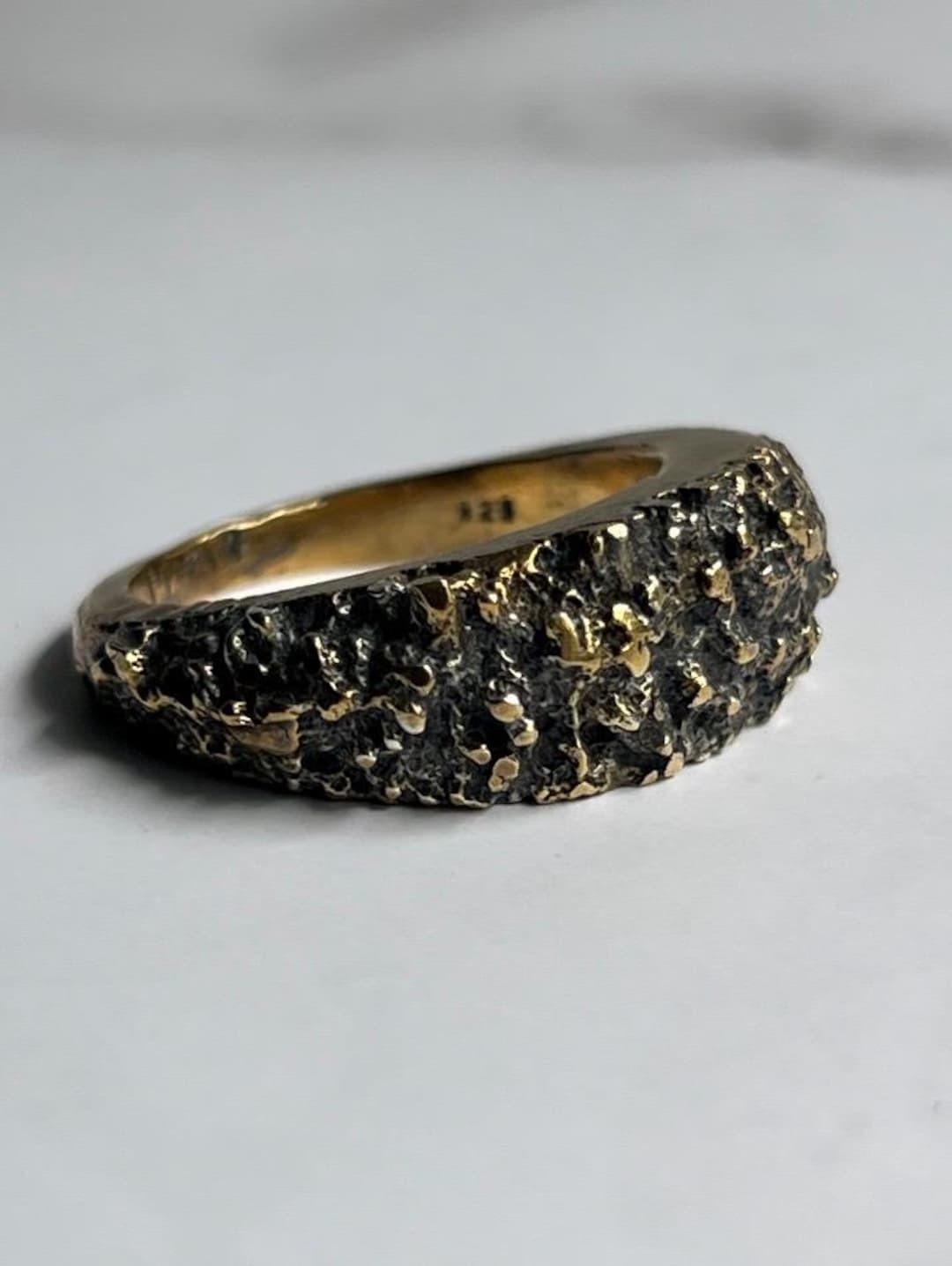 PADAK EROSION Ring Antique Gold Look, 925 Silver Brutalist Ring ...