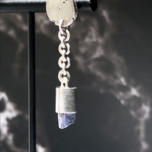 TANZANITE AMULET Earring: Handmade 925 Silver Dangle, Brutalist Jewelry