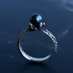 BLACK PEARL EROSION Ring: Oxidized 925 Silver Brutalist Texture, oxidized jewelry