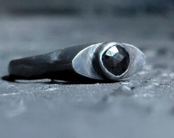 Black Spinel Ring Blck Sterling Silver – Oxidized Brutalist Unisex Ring – Optio