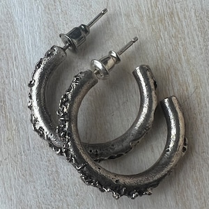 EROSION Hoop Earring: Handmade 925 Silver Spike Hoops, textured oxidized silver brutalist jewelry