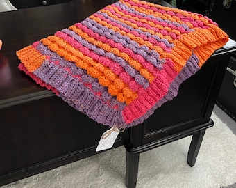 Handmade Crochet Bobble Rainbow Afghan Blanket