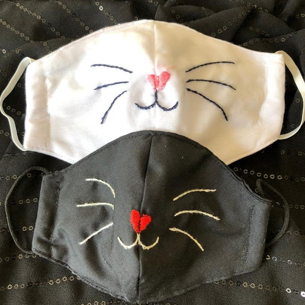 Cat face embroidered cute polycotton mask