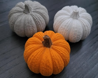 Hand Poured Concrete Pumpkins | Autumn Halloween Decor Trio or Single (White, Grey, Orange)