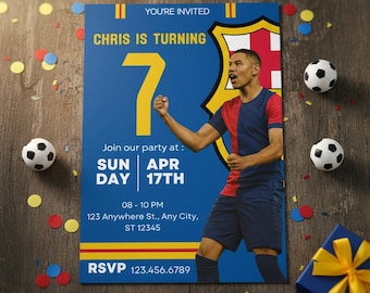 Einladungskarte zum Geburtstag Inspiriert vom FC Barcelona Stil | Jungen Sport Geburtstag Printable | Digitaler Download