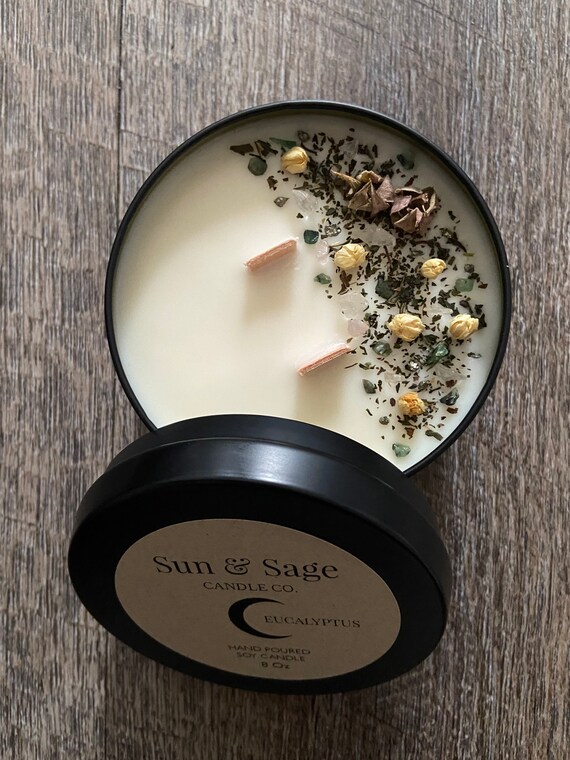 Eucalyptus Scented Crystal & Herb 8oz Candle Etsy