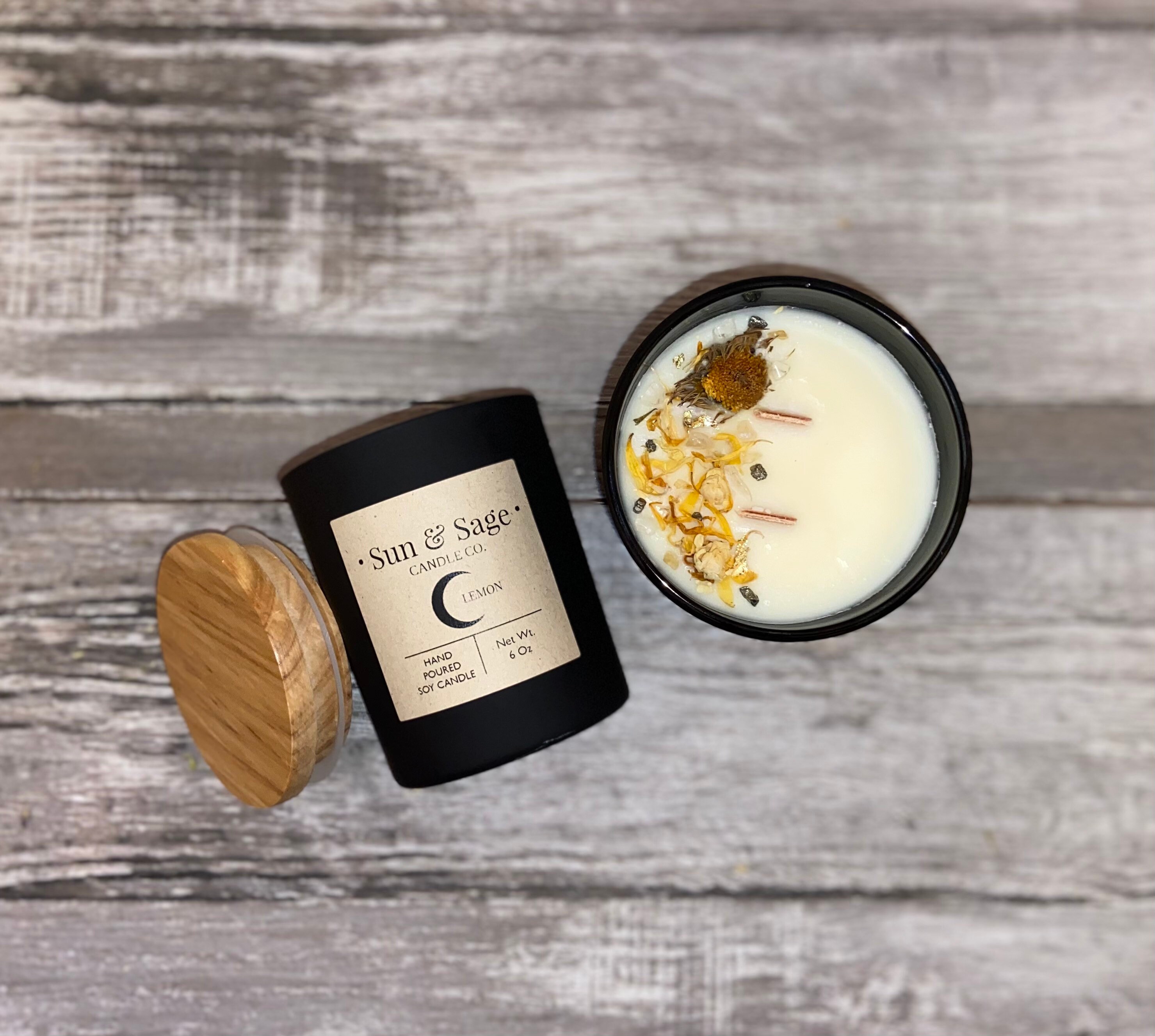 Lemon Scented Crystal & Herb Candle 8oz and 6oz Etsy