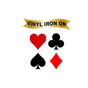 Poker Card Iron On Decal Spade, Club, Diamond or Heart on Heat Transfer Vinyl