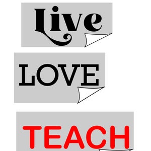 Teacher Tee Iron On Decal on 7,5 x 7,5 Heat Transfer Vinyl. Live Love Teach image 4