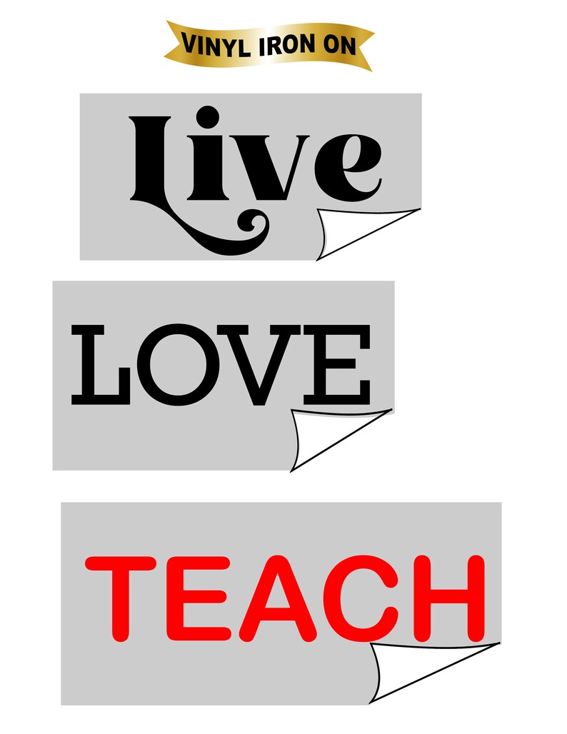 Teacher Tee Iron On Decal on 7,5 x 7,5 Heat Transfer Vinyl. Live Love Teach image 4